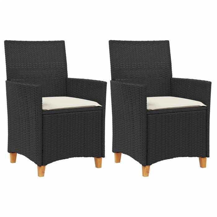 VidaXL Set of 2 Garden Chairs with Cushions, Seats with Armrests, Patio Terrace Armchairs, Modern, Black Resin 368717