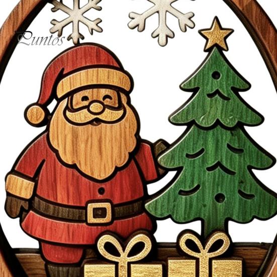 Holiday Desktop Decorations 3Pcs Christmas Santa Claus And Tree Ornaments, Wooden Oval Table Natural Wood Crafts Centerpiece, Solid Ornament for Home