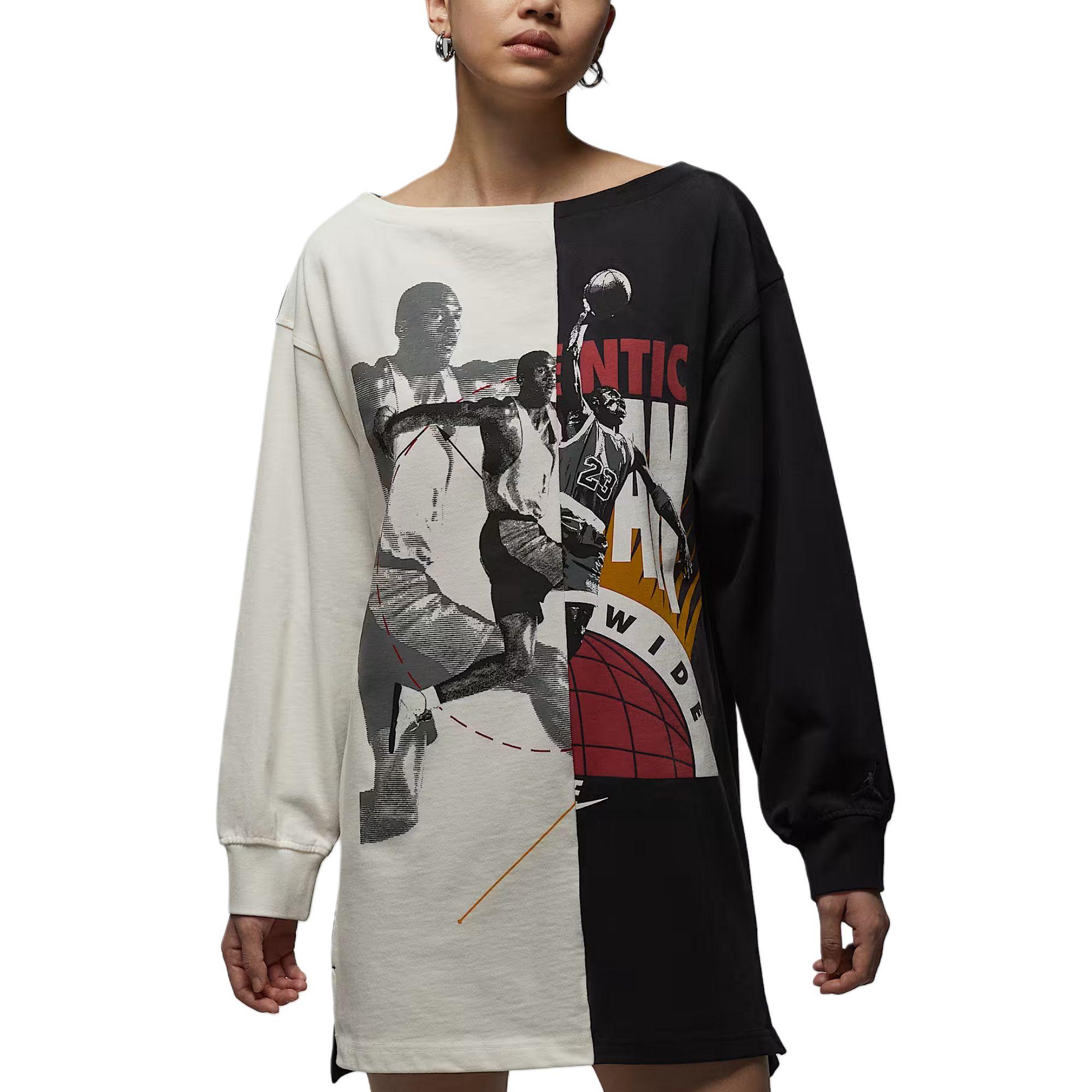 Jordan Flight Printed Color Block Drop Shoulder Long Sleeve Dress Women dress IO3101-133 S