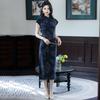 Blue Sleeveless Modern Chinese Cheongsam Long Dress Women 2026 Stylish Retro Qipao With Stand Collar Side Slit