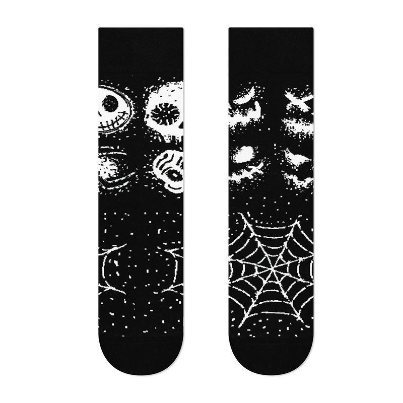 Trendy Asymmetric Mandarin Duck Cotton Socks - Skull Design, Medium-High Tube, for Couples