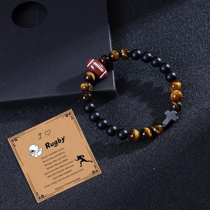 2025 New Natural Stone Bracelet Volleyball Softball Basketball Soccer Football Baseball Bracelet Gifts for Men Teen Girl Boys