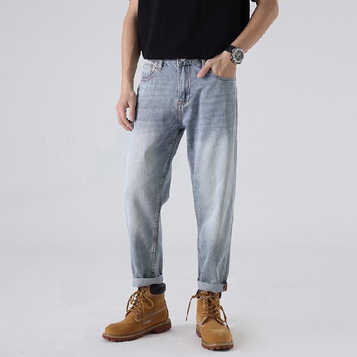 

Чоловічі світлі джинси, модні укорочені прямі штани Slim Fit, чоловічі дихаючі повсякденні довгі штани з косою кишенею 40