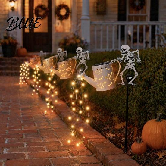 Illuminated Courtyard Decorations Solar Christmas Santa Yard Light Witch Skull Projection Garden Stake Lamp with Outdoor Lawn Ornaments for Halloween