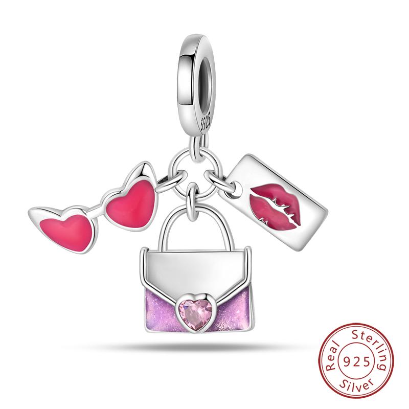 Sweet Romantic Princess Charms S925 Silver Pink Dress Lipstick High Heels Perfume Beads 3mm DIY Fine Jewelry Accessories