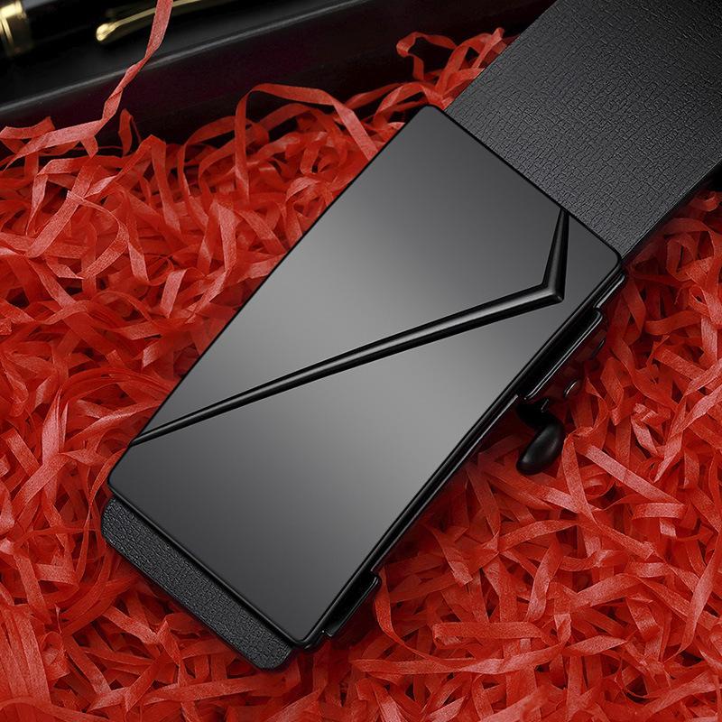 Men s Genuine Leather Automatic Buckle Belt, Two-Layer Cowhide, Casual Design 110cm
