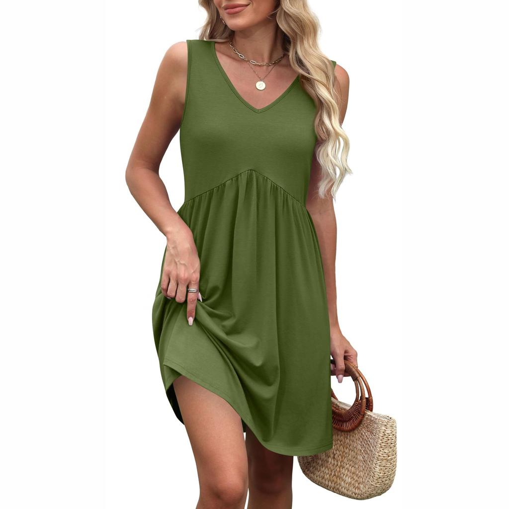 Women's V-neck Casual Beach Vacation Style Vintage Solid Color Sleeveless Splicing Dresses