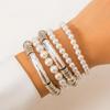 Retro Faux Pearl Metallic Bracelet Set: European & American Style, Simple Multi-Piece Beaded Designs
