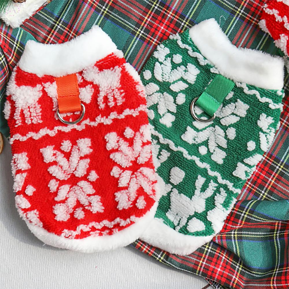 Felpa con cappuccio in pile a tema natalizio per cani di piccola taglia con attacco per guinzaglio Abbigliamento invernale per animali domestici Outfit caldo e accogliente per Teddy Bichon