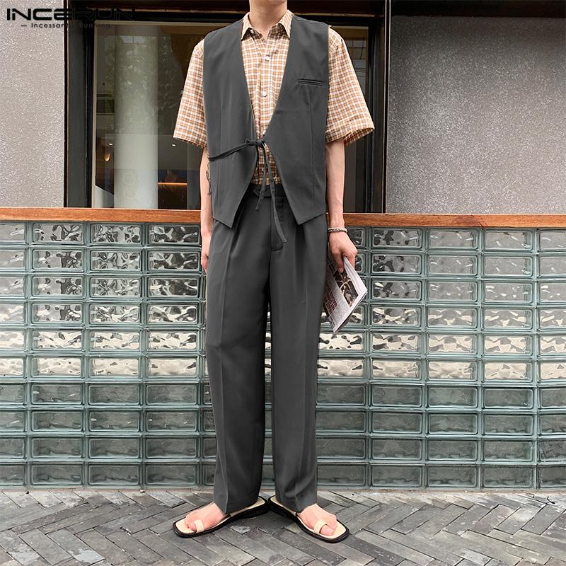 

INCERUN Весенние мужские жилеты без рукавов и длинные брюки, костюмы из 2 предметов