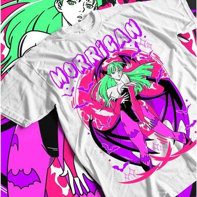 Summer Morrigan Aensland T-shirt, Darkstalkers Shirt, Girl Anime Waifu Gift Tee Men's Round Neck Short Sleeve