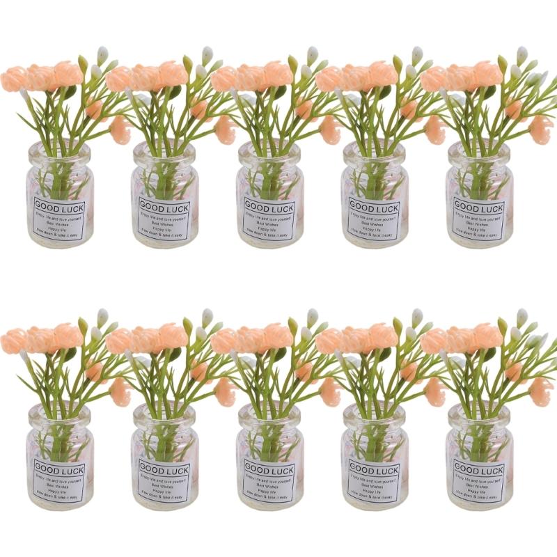 10pc Dashboard Center Console Mount Greenery Decoration Glow Small Figurines Decors Miniature Potted Flowers Ornament