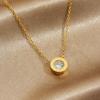 Gold Chain Necklace with Single Bezel-set Crystal Pendant for Women