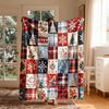 1pc Christmas Patchwork Themed Flannel Blanket - Large Size, Soft, Lightweight, and Warm, Suitable for All Seasons - Perfect for Bed, Sofa, Office, Ca