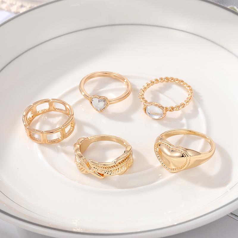 Club de noapte Party Queen Love Leaves Bijuterii scobite Set de inele pentru femei, versatil, elegant