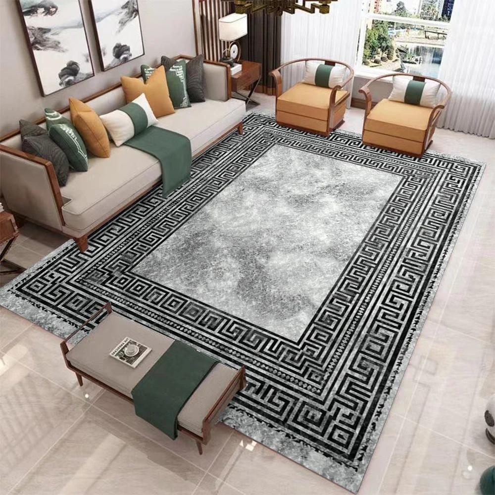 Modern Greek Key Marble Area Rug Non-Slip Washable Soft Stain Resistant Floor Carpet for Living Room Bedroom Decor