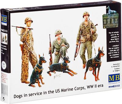 Master Box 1/35 Scale US Marine Corps (3 Figures) Pacific War Doberman Pinscher Plastic Model Kit MB35155