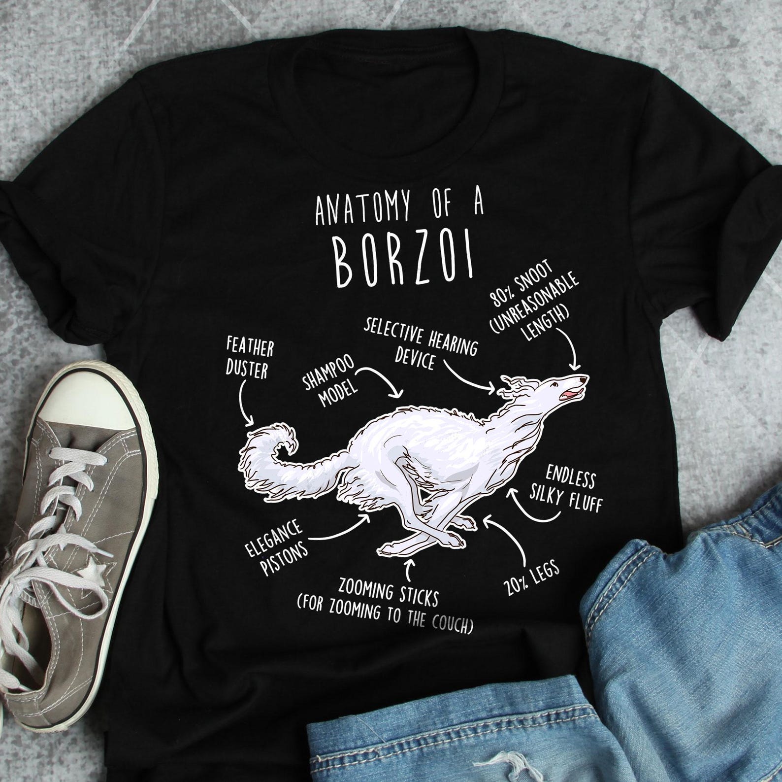 White Borzoi Shirt, , , Cute Russian Hunting Sighthound T-shirt, Funny Dog Lover Gift, Pet Tee, Dog Mom Dog Dad 130