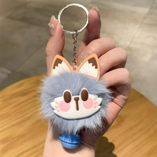 Sleutelhanger Hanger met Bel Bont Vos Gezicht Roze Pootafdrukken Zacht Pluche Sleutelhanger Tassen Rugzakken Decoratieve Accessoires