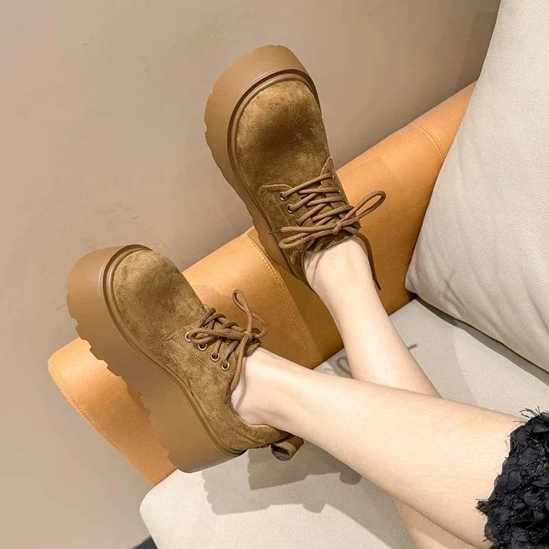 Fashion Women's Fashion Thick Sole Cotton Boots Winter New Round Head Suede Front Lace-up Anti-slip Wear-resistant Low-top Shoes