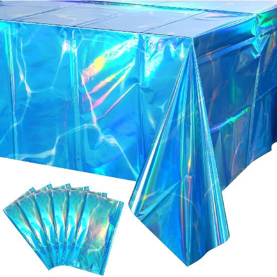 3 Pack Ocean Tablecloths Iridescent Plastic Disposable Table Cloth Rectangle Water Wave Table Covers for Under Sea Ocean Pool Beach Party