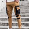 Cargo Pants Large Side Pockets Fine Texture Contrast Color Men Splicing Sports Trousers