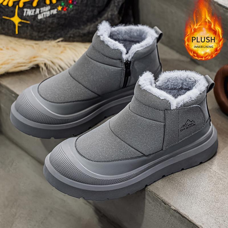Mens Trendy Large Size Soft Sole Increase Height Winter Warm Fur Snow Boots Padded Lined Ankle Boots Anti-slip Hiking Casual Sports Martin Boots