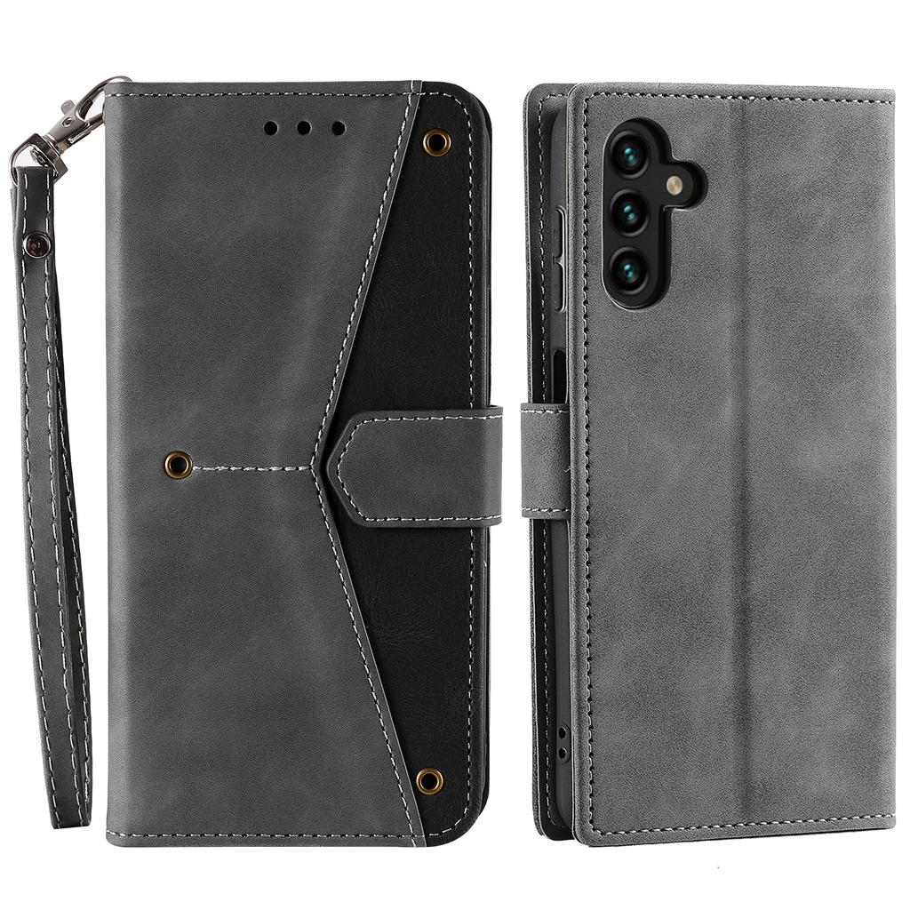 For Samsung Galaxy S25 Leather Case Splicing Stitching Wallet Stand Phone Cover with Strap