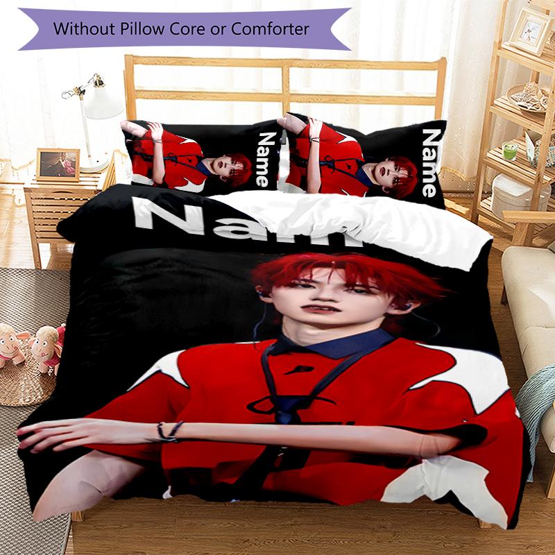 3pcs Custom Name TOP lands boy group Zhu Zhixin Bedding Set Duvet Cover Closure Includes 1 Duvet Cover & 2 Pillowcases for All Seasons Bedroom Decor