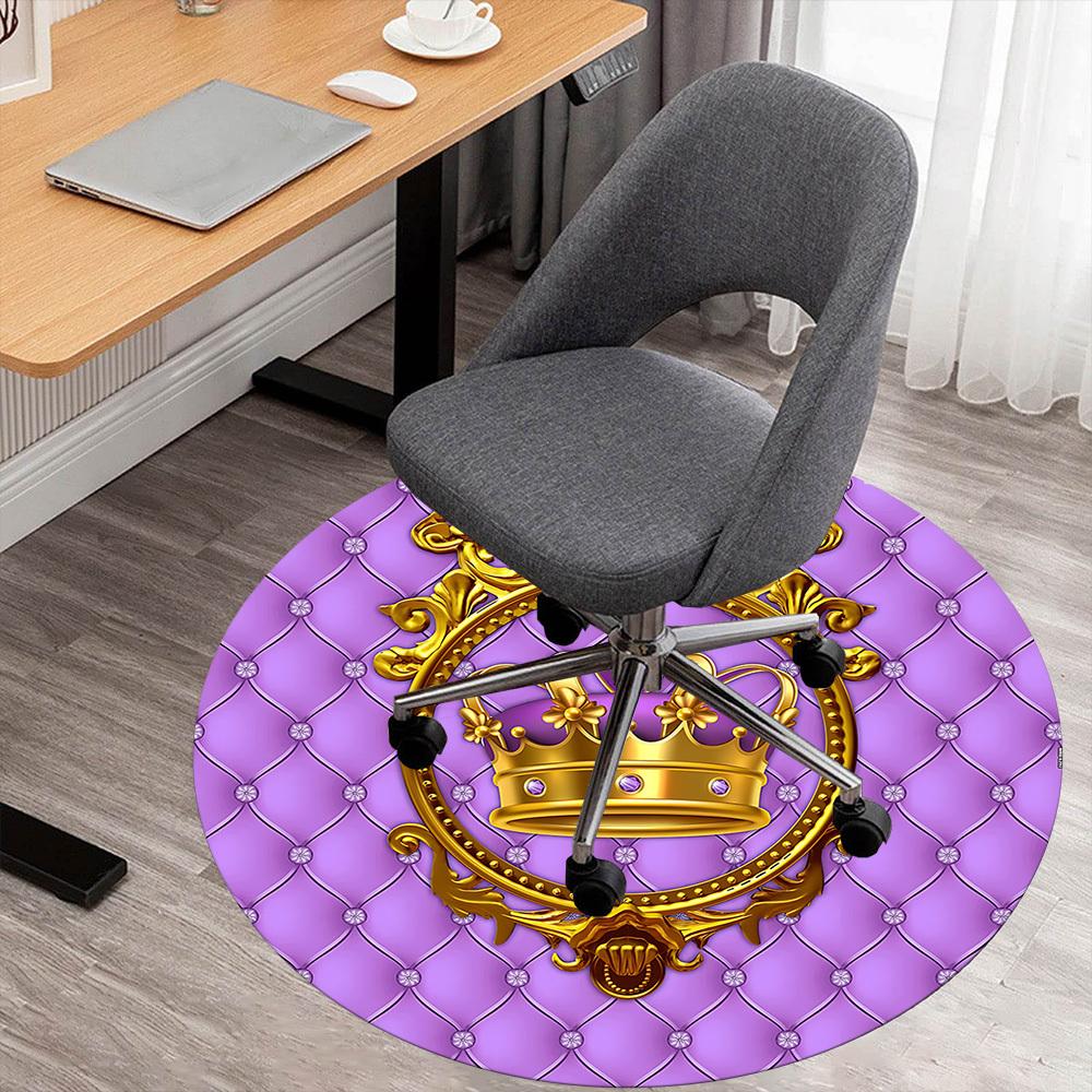 1pc Crown Royal Round Chair Mat Area Rug - Non-Slip, Floor Mat for Office, Bedroom, and Indoor Decor C1125604