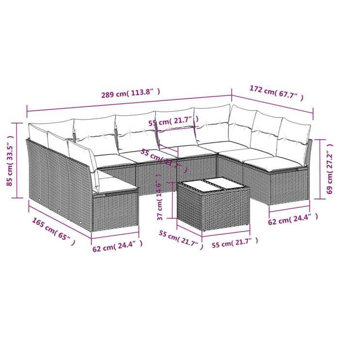 VidaXL Garden Lounge Set with Cushions 10 Pcs Grey Wicker 3218080