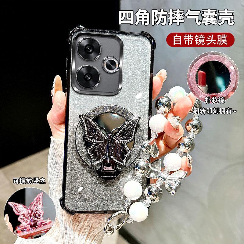 Glitzer Stoßfest Beschichtung Schmetterling Spiegel Armband Hülle Für Xiaomi Redmi Turbo 4 Pro 3 A5 A3 A1 Plus Silikonhülle