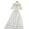 High-end hollow crochet lace dress women's summer waist thin doll collar short sleeve elegant long dress