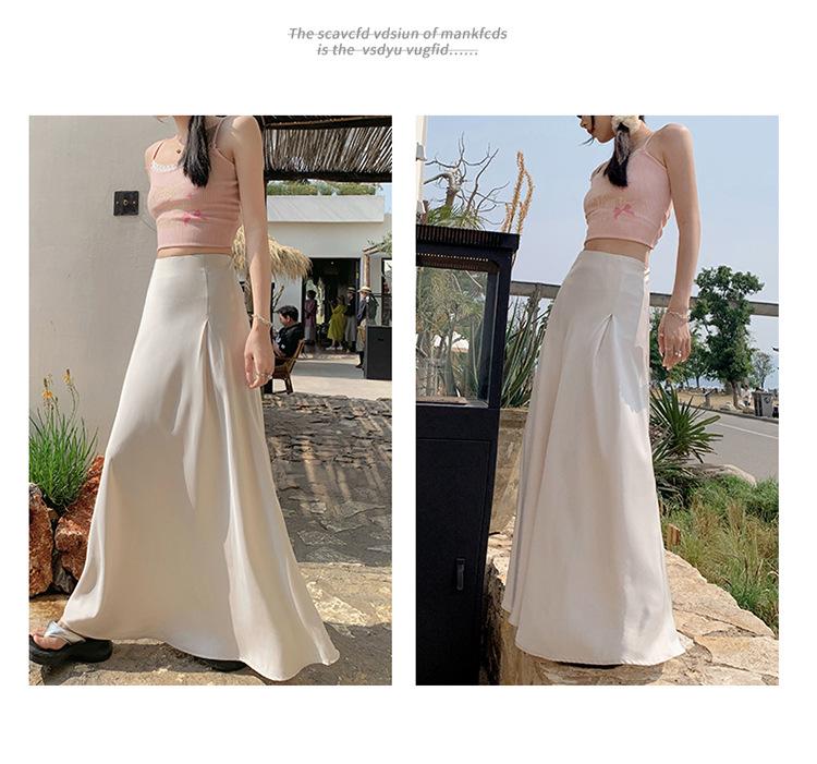 Hedvábná sukně A-linie slim-fit: Nový letní styl s vysokým pasem, všestranný, zvýrazňující temperament.