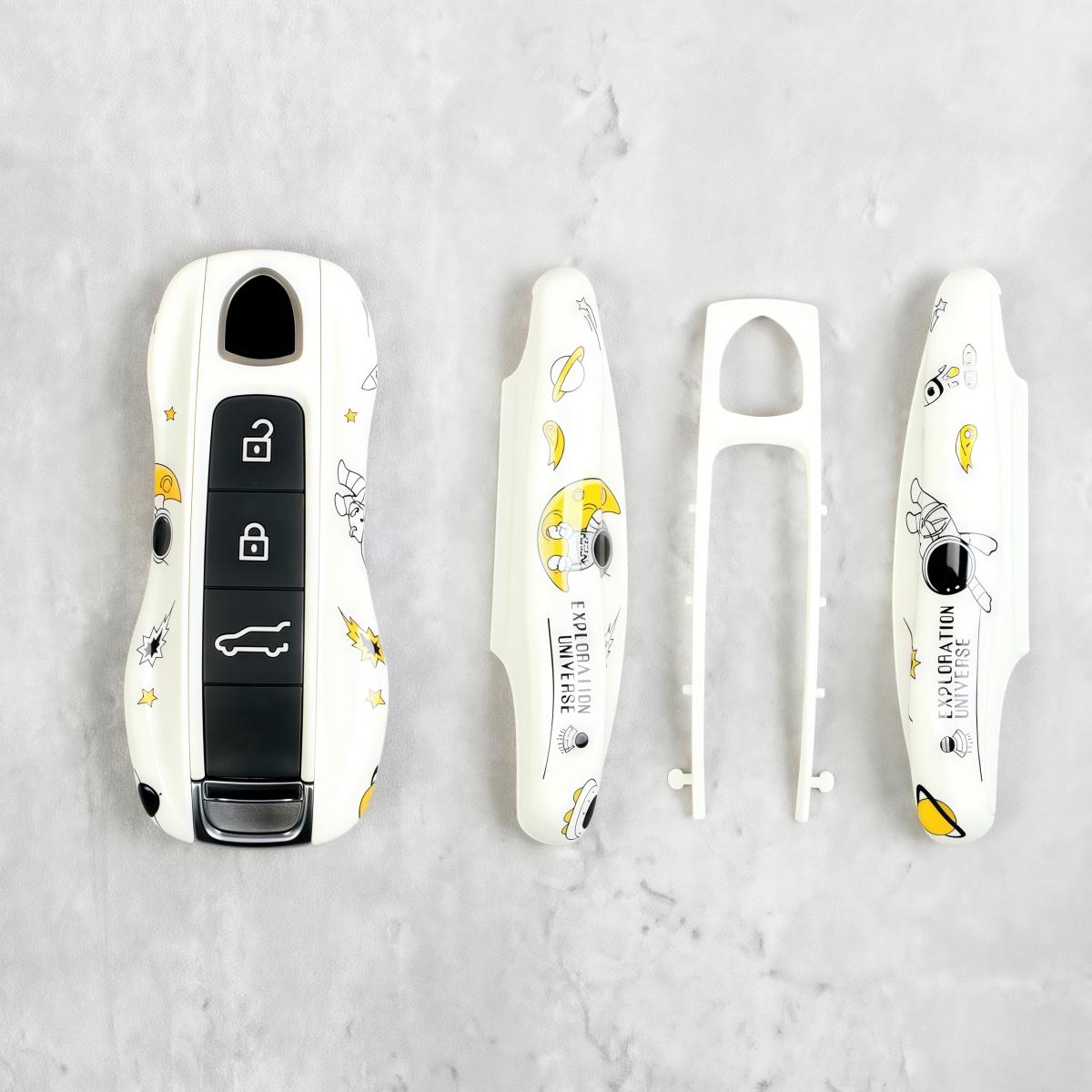 Car Key Modification Protective Case Suitable for Porsche Macan/Panamera/718/Cayenne/911 Astronaut Key Case Protective Cover 3 Buttons