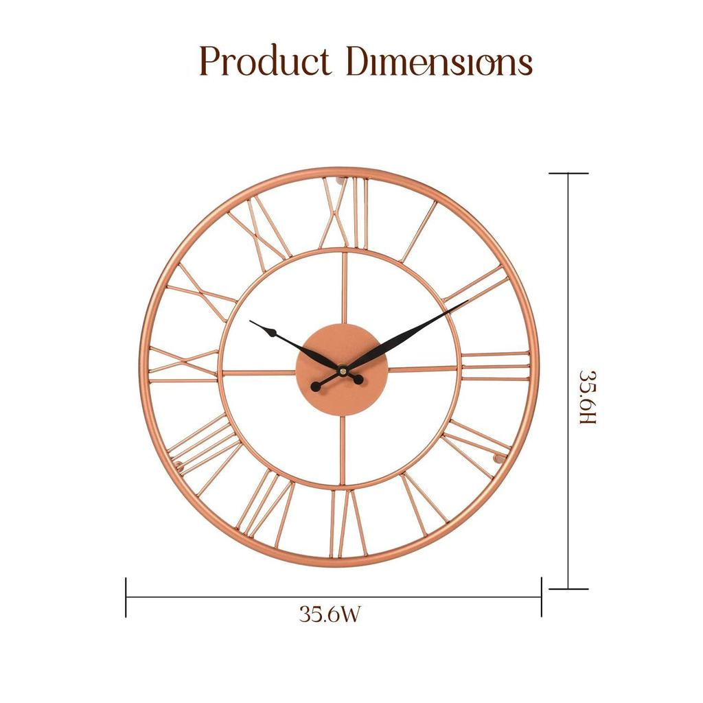 Eisen Römische Ziffer Dekorative Offenes Zifferblatt Wandhängende Uhr Analoge Uhr für Wohnzimmer Schlafzimmer Küche Flur (14 Zoll, Kupfer)