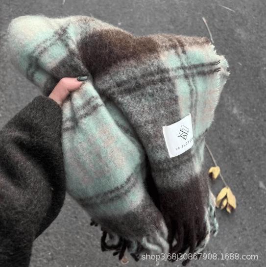 Iceland sea salt blue scarf women's autumn and winter new mohair solid color versatile scarf warm imitation cashmere shawl
