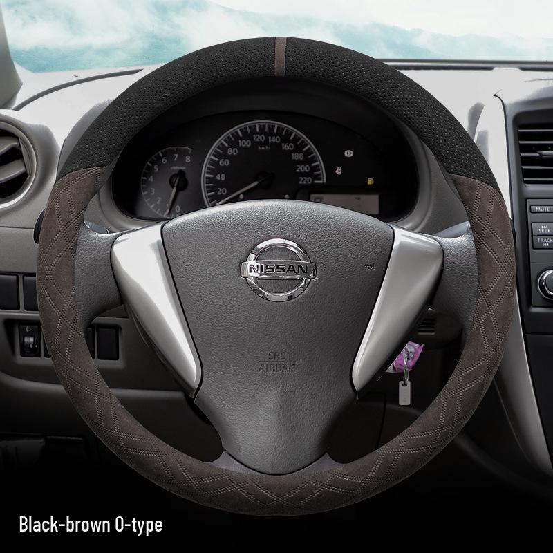 Suede Steering Wheel Cover for Nissan Sylphy, Teana, Qashqai, Sunny, Tiida, X-Trail, Livina (14th Gen).