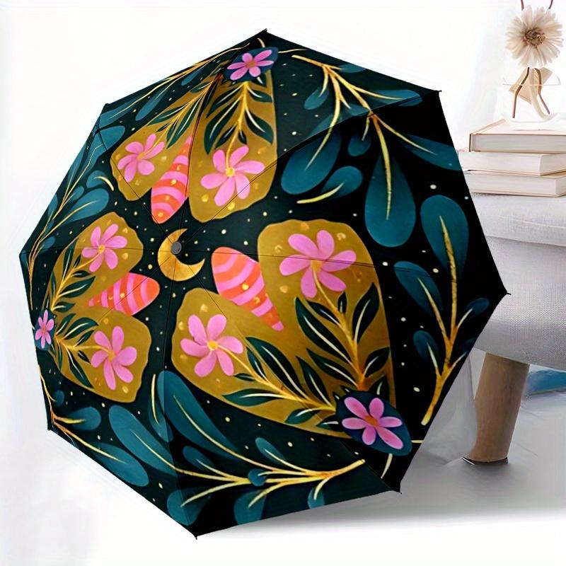 1 Stück Floral Mandala Print Automatisches Öffnen/Schließen Faltbarer Regenschirm, Kompakter Tragbarer Reise-Regenschirm, Langlebige Konstruktion yy250809060