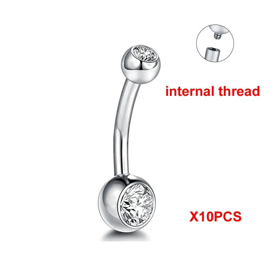 10Pcs/lot G23 Titanium Belly Button Rings Crystal Navel Barbell Rings Belly Piercing Jewelry for Sexy Women Navel Piercing 14G