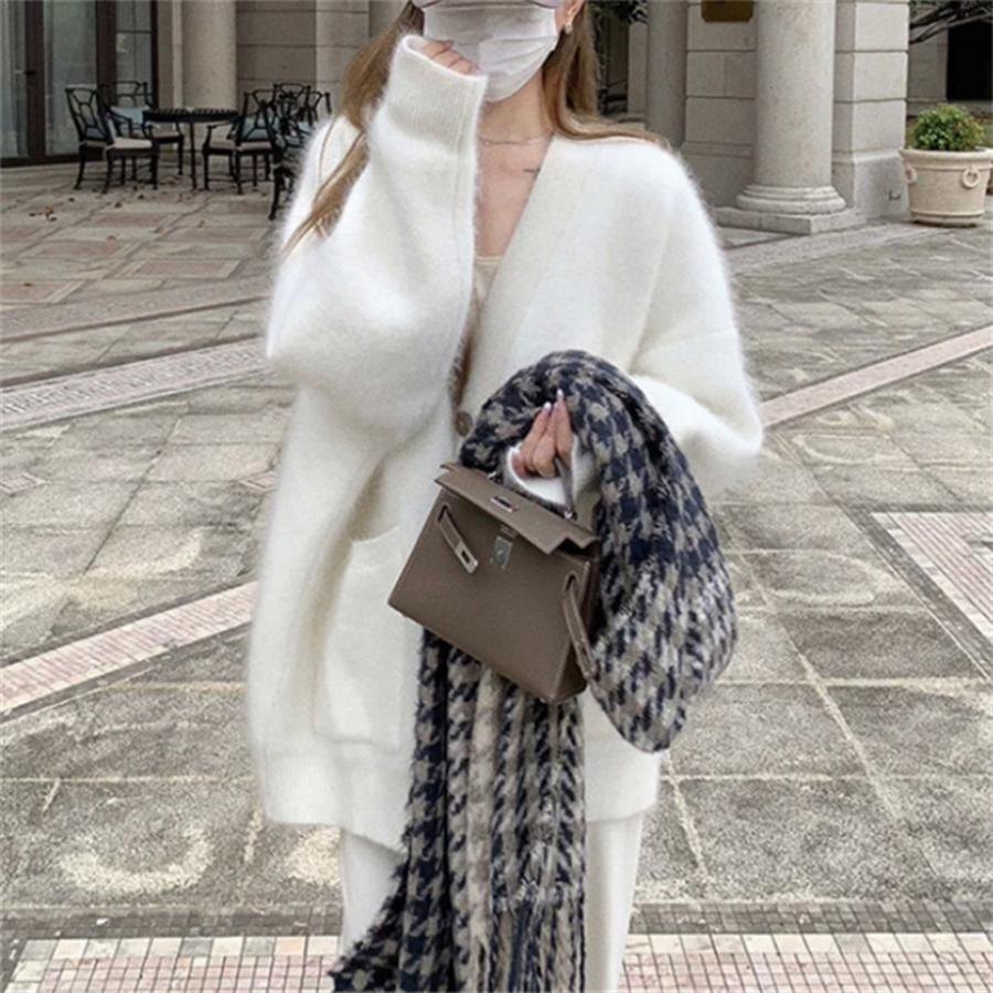 Faux Fox Fur Soft and Fluffy Knit Coat for Women Autumn Winter New Style Gentle Lazy Mid-Length Loose Knit Cardigan