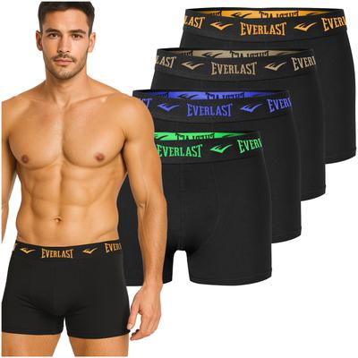 Men’s Boxer Briefs 4-Pack, Black Cotton Underwear with Colored Logo
