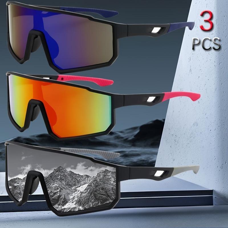 

3-pack sports sunglasses for men, one-piece colorful lenses. For cycling, running, fishing, hiking. Ideal gift set.
