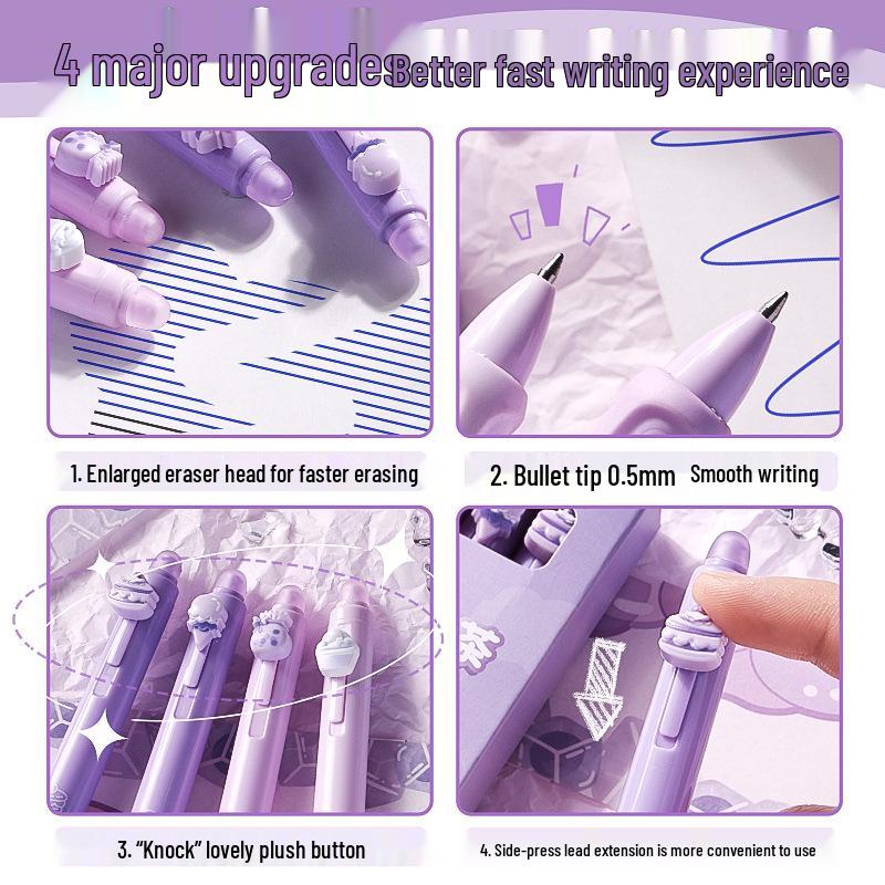 High-Value Thermal Sensitive Erasable Pen - Quick Dry, Easy To Erase, Cute Design for Elementary Students, Crystal Blue, Side Press