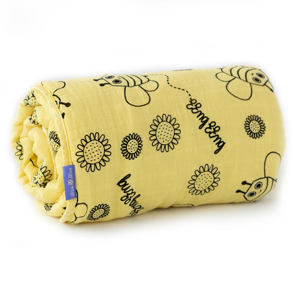 Milk&Moo Buzzy Bee Baby Muslin Fiber Filled Blanket,Soft,Breathable, Lightweight