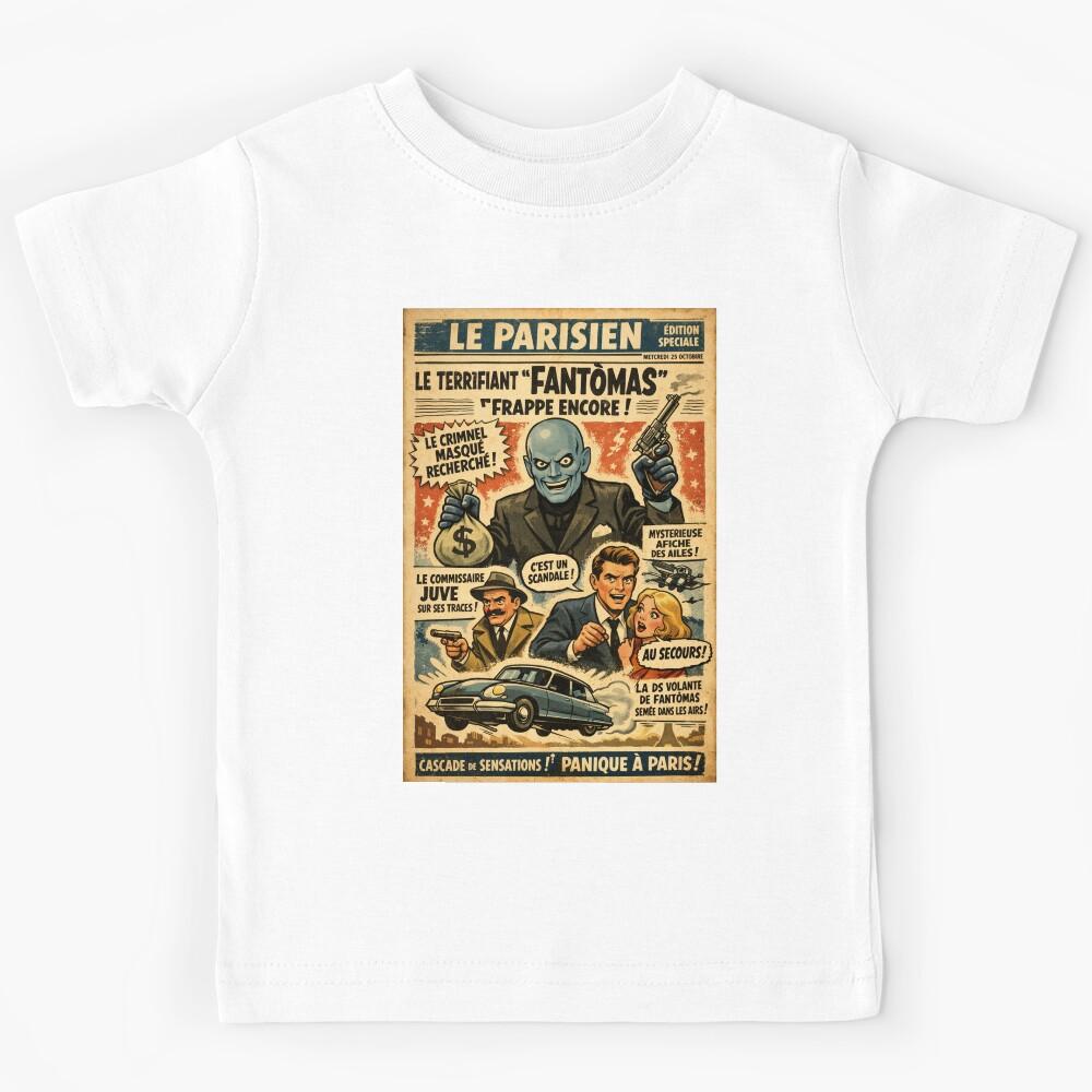 Fantômas Vintage Newspaper Cartoon French Crime Parody Kids T-Shirt 150