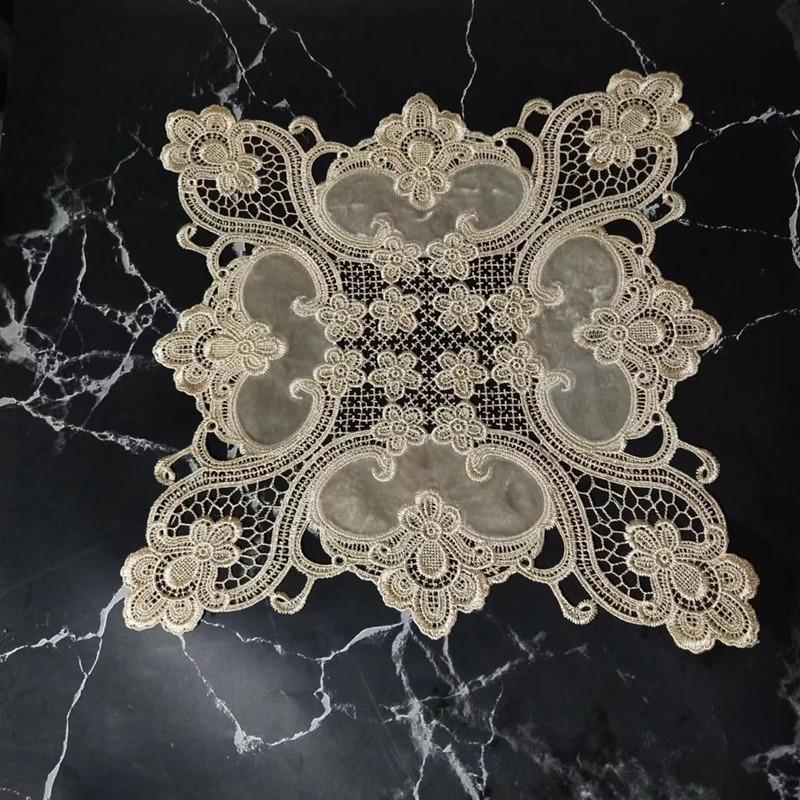 Best European Crochet Stitching Velvet Fabric Square Tablecloth Table Mat Set Tableware Oven Air Conditioner Dust Cover Cloth