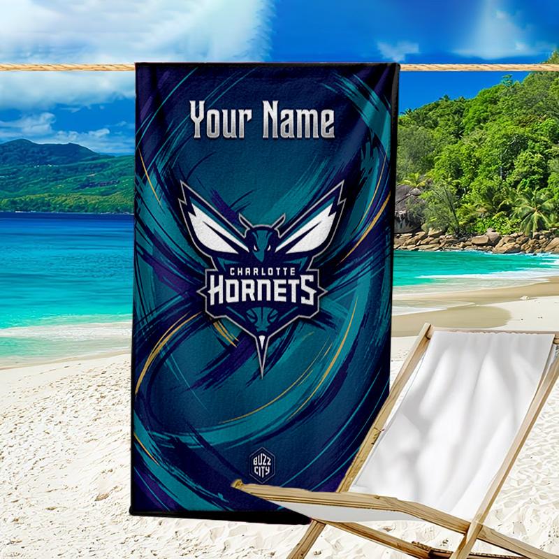 Custom Name Beach Towel Space Hornets Logo Beach Towel, Soft Microfiber, Gift for Her/Him, Birthday, for Pool, Beach, Travel, Fan gifts