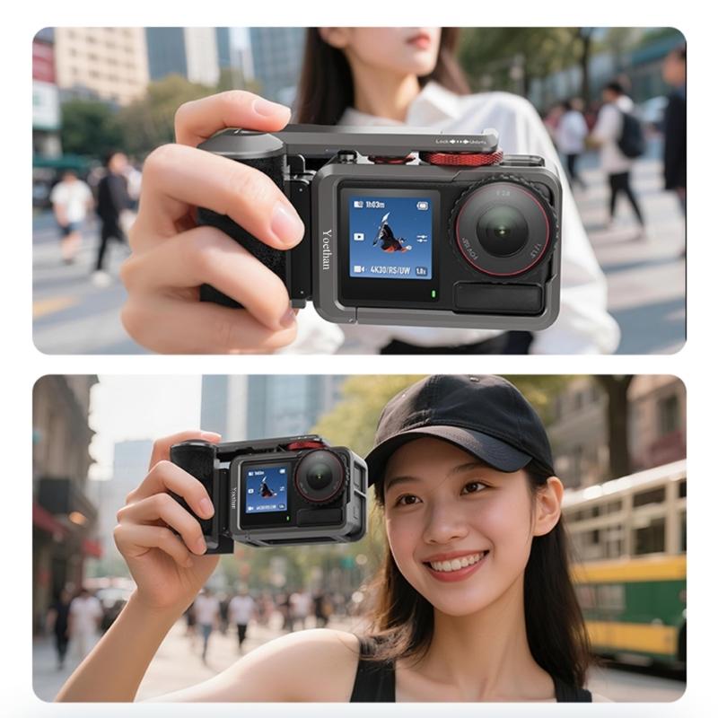 Aluminum Alloy Camera Handle with Rapid Detach Mechanism for Action 5Pro/4/3 Cameras Cold Shoe Mounts Ergonomic Design