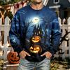 Men's Halloween Print Neck Long Sleeve Sweatshirt Casual Pullover Top